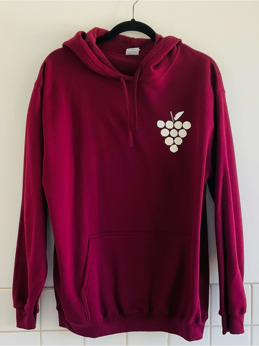 Burgundy Hoodie with White Grape Graphic Print Sz: L   NWOT